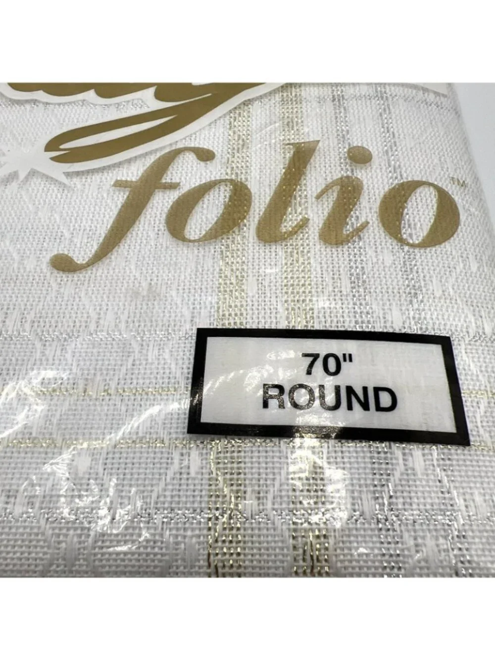 Kemp & Beatley Tablecloth White Woven Gold Silver 70 In Round 6 Napkins